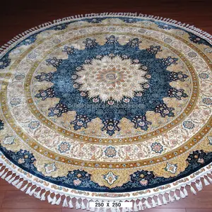 230 satır kaliteli 250x250cm yuvarlak türk büyük madalyon oryantal el yapımı ipek halılar el dokuma perisan oryantal saray püskürük