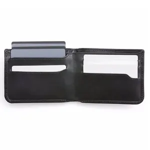 Logotipo personalizado para hombre de marca de cuero de grano superior italiano Vera Pelle delgada Bifold Slim RFID bloqueo banco tarjeta de crédito titular de la cartera