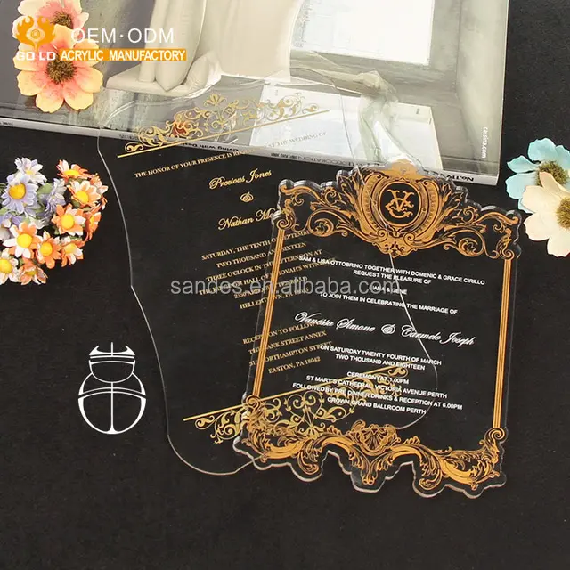 Özelleştirilmiş şeffaf akrilik düğün davetiyesi kartı