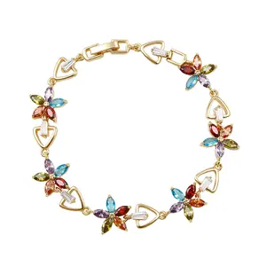 China Supplier Bracelet 74646 China Charm 14k Gold Plated Brass Bracelet Flower Shaped Alloy Popular Bracelet