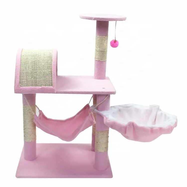 Modern wood Small cat playing big cat tree tower House with Scratching Post Hammock Toys