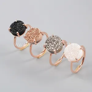 Prong set in oro Rosa druzy anello di pietra