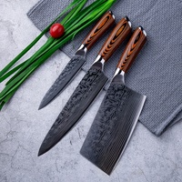 Set Pisau Dapur Baja 3 Buah Motif Damaskus Santoku Jepang Ramah Lingkungan Profesional Gagang Kayu Warna-Warni Mudah Digunakan