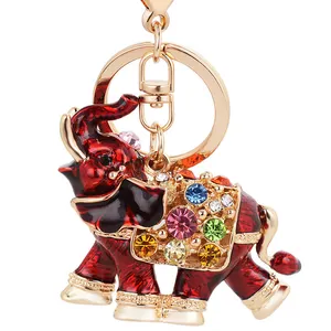 3D Auspicious Elephant Key Holder Chains Whole Enamel Colorful Crystal Bag Pendant Keyrings KeyChains For Women