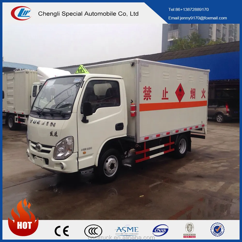 Iveco yuejin 6 Tekerlekler van kamyon Tehlikeli mal taşıma arabası alüminyum alaşım patlamaya dayanıklı van kamyon satılık