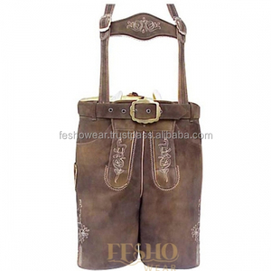 Short allemand traditionnel cinq étoiles en cuir marron Bundhosen Style vintage Oktoberfest Lederhosen fabriqué à partir de cuir durable - Product Image 1