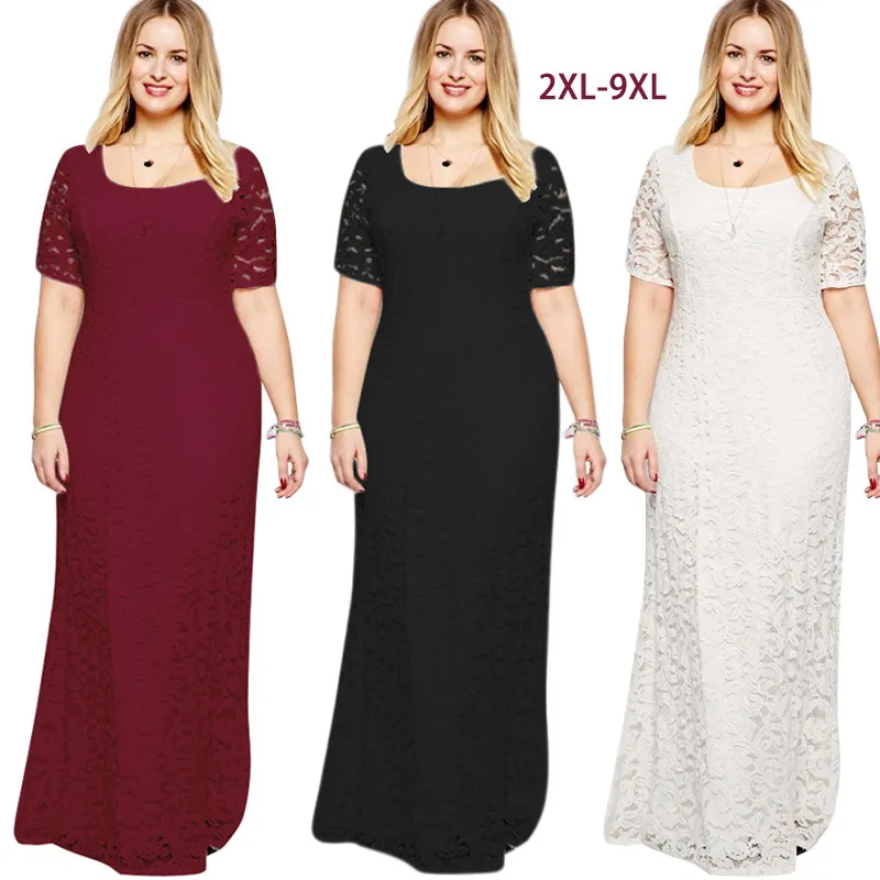 Hot sale online shopping from factory short sleeve lace dress plus size lace dress casual long maxi dress