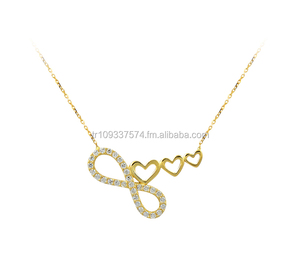 14K oro sólido infinito Tri corazón encanto collar joyería fina para mujeres hecho en Turquía - Product Image 1