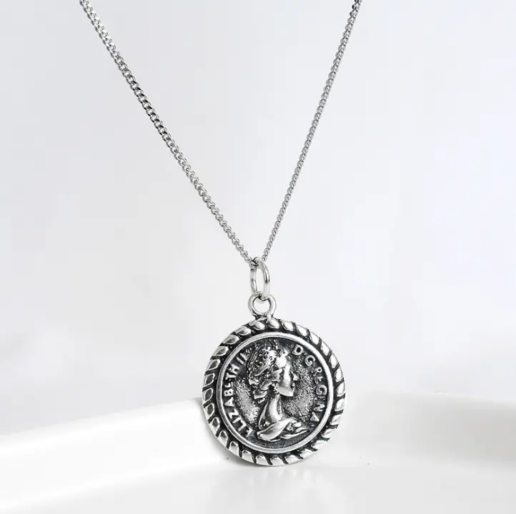 Collier de pièces de monnaie en argent sterling 925, pendentif de 18 pouces ou 24 pouces, fournisseur du fabricant chinois