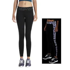 fashionable polyester spandex custom sublimation printed reflective women's yoga wear stretchy leggings compression pants