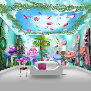 Behang 3d Behang 3D Stereo Cartoon Magische Wereld Paddestoel Elf Fairy Huis Muurschildering Behang Home Decoratie Kids