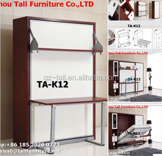 Haute qualité pliage mur lit, caché mur lit murphy lit avec bureau, gain de place meubles