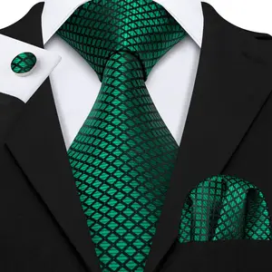 Green Tie Custom Design Green Ties Mens Jacquard Woven Silk Neck Ties With Pocket Square