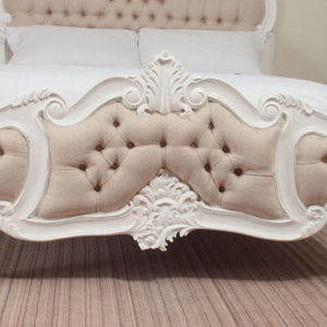 <b>Queen</b> <b>Size</b> White Antiqued French Rococo <b>Bed</b> Frame Solid Mahogany Wood Modern European Style Upholstery Home Hotel Bedroom Set - Product Image 4