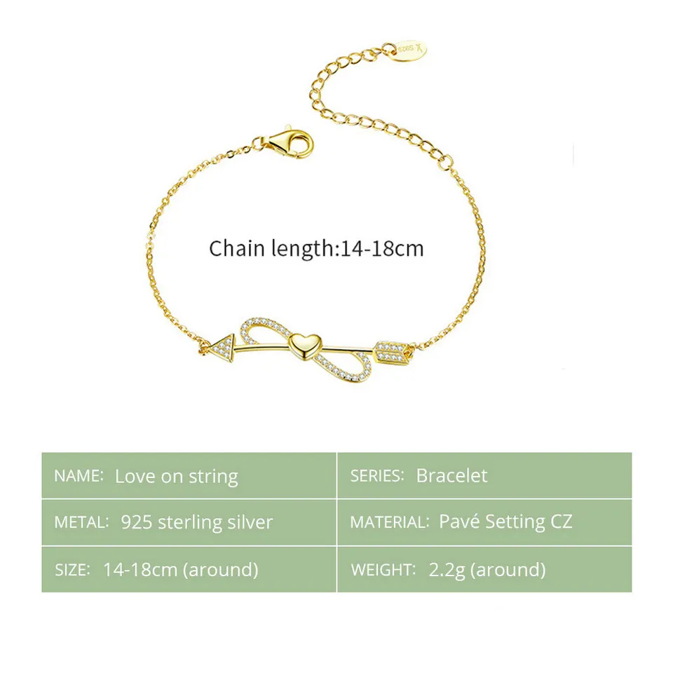OB Jewelry-925 Sterling Silver Romantic Love On String Heart Infinity Chain Bracelet Bangles Women Bracelet Gold