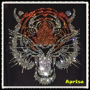 tiger rhinestone transfer iron on heat crystal design motif for Tshirt