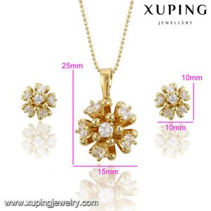 63805 Xuping Juego de Joyería de Pendientes y Collar con Circonita Chapado en Oro de 14k para Novia, Económico - Product Image 2