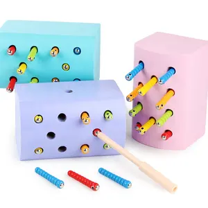 磁性捕捉蠕虫游戏玩具毛毛虫木制幼儿拼图