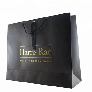 Paper Bags Manufacturer Luxury Gold Foil Black Paper Shopping Bag with Ribbon Fastening