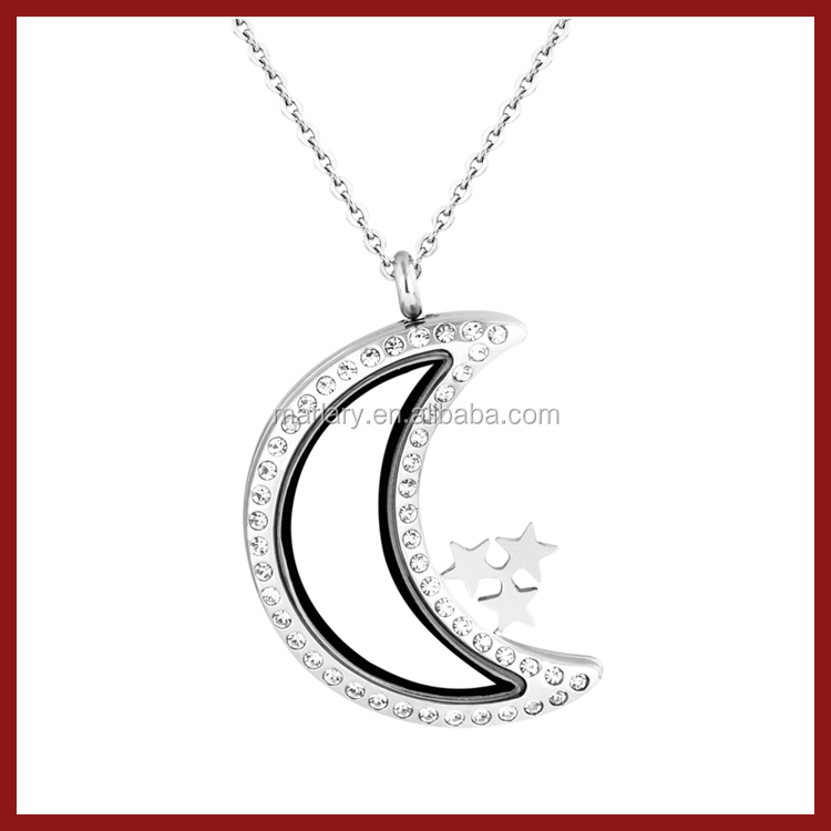 Colgantes de cristal del Locket de la jaula del collar de la luna creciente del acero inoxidable del Rhinestone de encargo