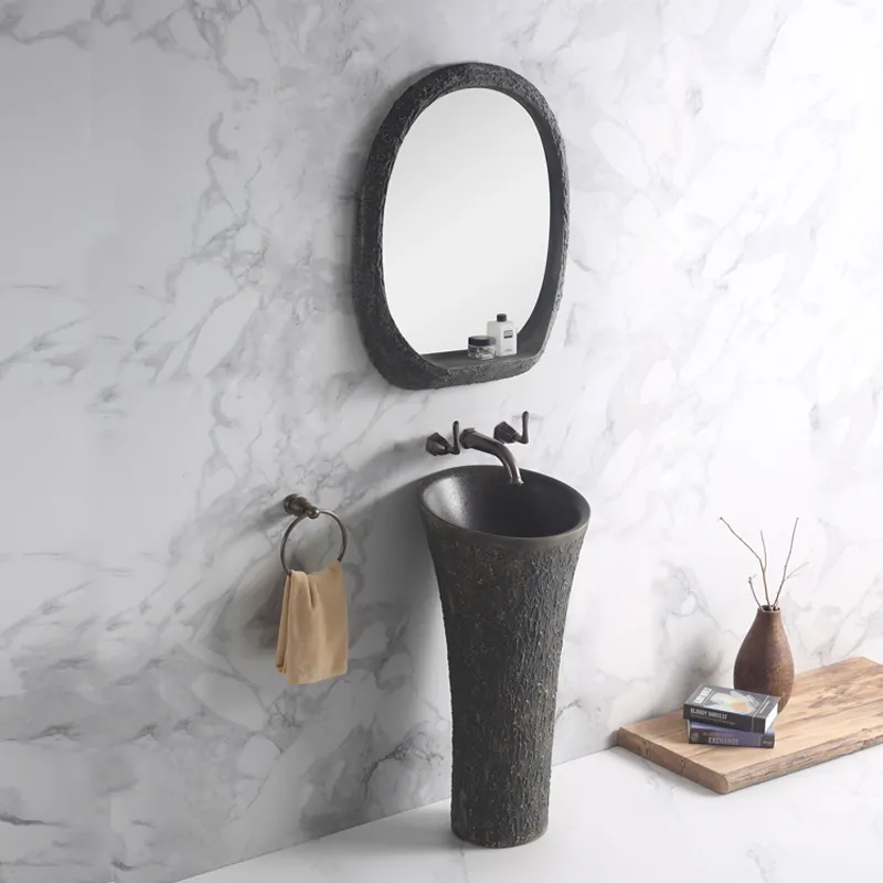 Moderna robusto especial nizza di buona design marrone ceramica bacino con lavello bacino di arte freestanding bagno piedistallo bacino di lavaggio a mano