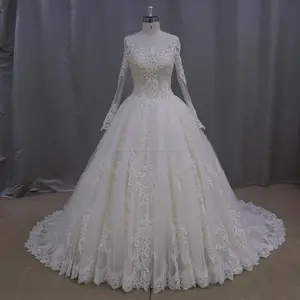 XF1080 projeto Muçulmano do vestido de casamento 2016 manga comprida lace applique vestido de baile vestido de noiva