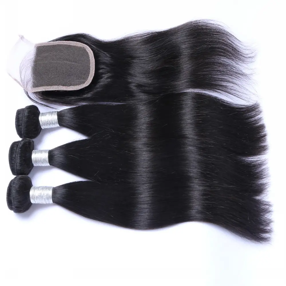 cheap straight peruvian mink brazilian human hair 3 bundles with closure