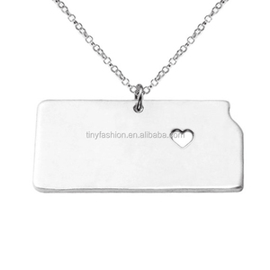 N013 Or/Or Rose/Or Blanc USA Carte Kansas State Amour Couple Pendentif En Acier Inoxydable Bar Collier - Product Image 3