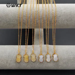 WT-N1082 WKT Grosir Kalung Kerang Kuning Putih Alami Berukir 24K Asli Kerang Kecil Berlapis Emas Asli Kalung Nanas