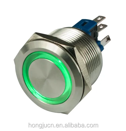 Botão interruptor de metal de aço inoxidável, iluminado verde PB-02A-22-MF-BOG 22mm