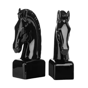 Sujetalibros de cabeza de caballo negro de cerámica hecho a mano personalizado, gran oferta