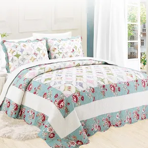 2018 nuovo prodotto MH 100% cotone pastorale piccola serie di fiori lavaggio trapunta stampata - Product Image 1