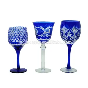 קובלט כחול סדרת ענבים יד לחתוך כדי ברור יין זכוכית גביע וstemware