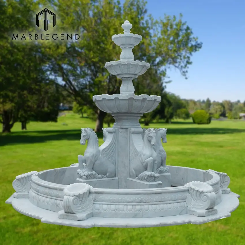 Высококачественный наружный Белый Мраморный Садовый водяной фонтан с лошадью