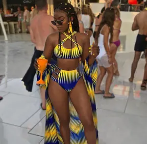Nero Sexy delle donne di stampa costumi da bagno di alta vita A Strisce Giallo Africano bikini A due Pezzi Set