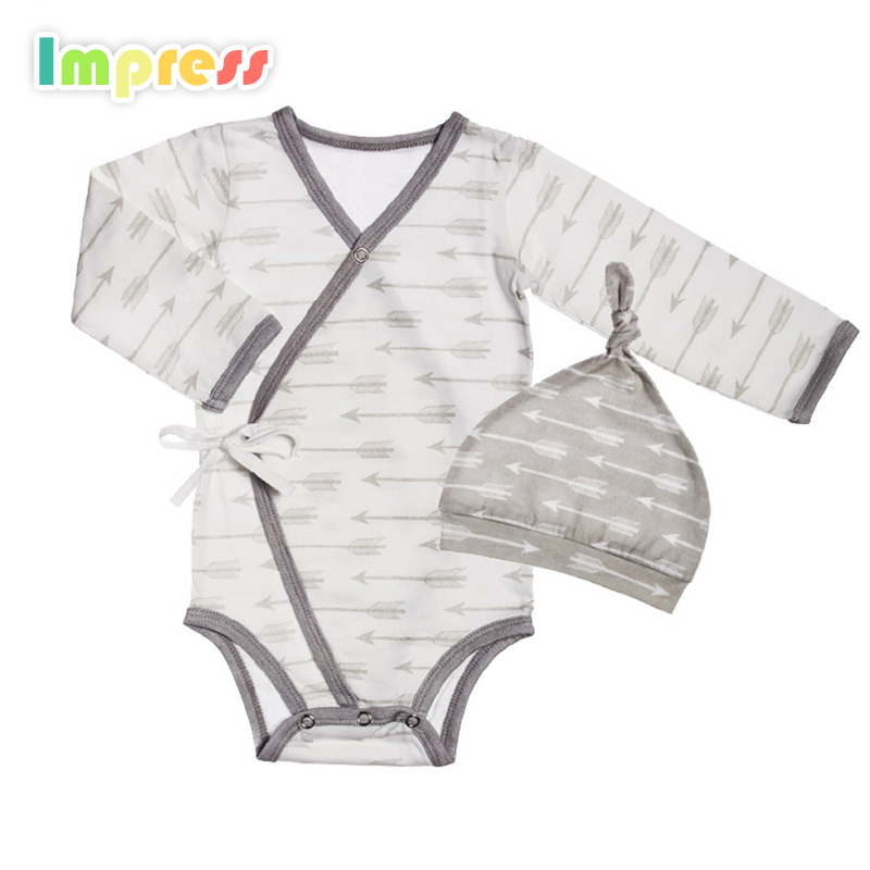 Из 100% хлопка с длинными рукавами детская одежда боди с шляпа подарочный набор