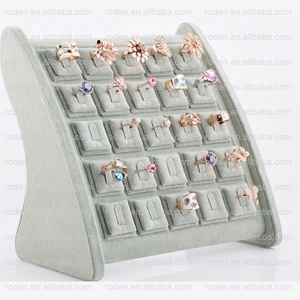Gray Velvet Jewelry <strong>Display</strong> Stand 25 Slots <strong>Ring</strong> Holder Organizer for Retail Store Jewelry Shop Exhibition - Product Image 3