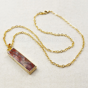 Collar con colgante de piedra de ágata mexicana, único, con cadena de 18 "en oro real de 24K galvanizado en alta calidad - Product Image 3