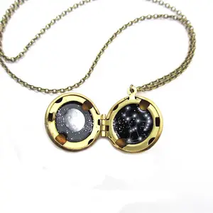 Orion Mini locket necklace Constellation and Full Moon Brass Locket jewelry