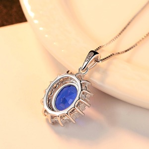 Collier <span class=keywords><strong>pendentif</strong></span> CZCITY en <span class=keywords><strong>argent</strong></span> sterling 925 <span class=keywords><strong>massif</strong></span> avec saphir synthétique bleu luxueux et topaze, style Princesse Diana - Product Image 6