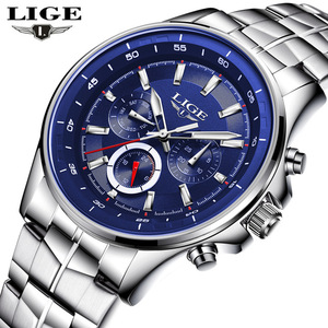 LIGE Multi-funtion <span class=keywords><strong>uomo</strong></span> Orologi Fashion Business Orologio Al Quarzo Uomini <span class=keywords><strong>Acciaio</strong></span> Pieno <span class=keywords><strong>Uomo</strong></span> <span class=keywords><strong>Cronografo</strong></span> - Product Image 3