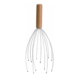 Wooden handle handheld head massager