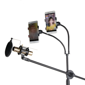 Thời trang Điều Chỉnh Đôi Head Tripod Microphone Cơ Sở Đứng Giữ Điện Thoại Di Động - Product Image 5