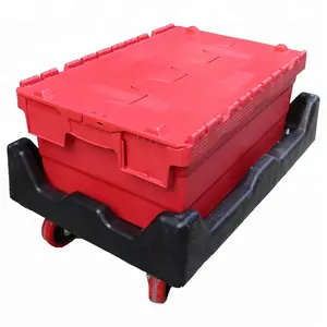 Scatola mobile in plastica impilabile scatola annidabile coperchio attaccato contenitore di stoccaggio Round Trip Tote casse mobili per casse logistiche