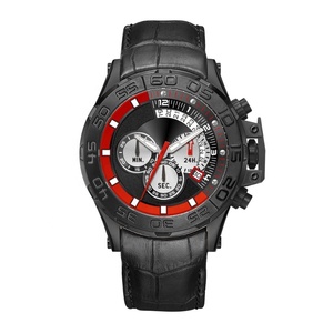 Orologio Cronografo da Uomo con Movimento Giapponese, Quadrante 24 Ore, 3 Lancette, Cassa in Acciaio Inossidabile Nero, Cinturino in Pelle, Impermeabile, Luminoso, OEM - Product Image 3