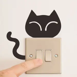 DIY Lucu Hitam Kucing Anjing Tikus Tikus Anak Tombol Stiker Dinding Stiker Rumah Kamar Tidur Lampu Ruang Anak-anak Dekorasi Ruang Tamu