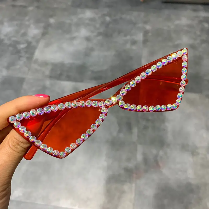 Sexy Cat Eye Sunglasses Phụ Nữ Không Có Vành Vintage Rhinestone Sun Glasses Nữ Lady Kẹo Màu 2019 Eyewear Triangle Shades UV400