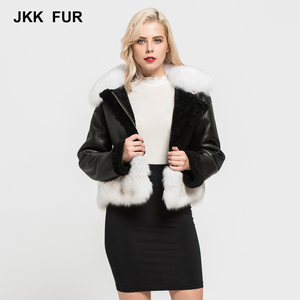 Mujeres bienes Fox Cuello de piel chaqueta de invierno abrigo cálido capa del cuero genuino de la zalea - Product Image 1