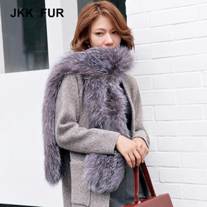 Mujeres de invierno Real Fox Fur bufanda cuello de <span class=keywords><strong>zorro</strong></span> plateado <span class=keywords><strong>Super</strong></span> moda bufanda larga - Product Image 4