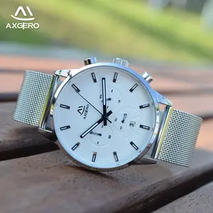 New model men clock china boys mesh bracelets stainless steel case back chronograph watch